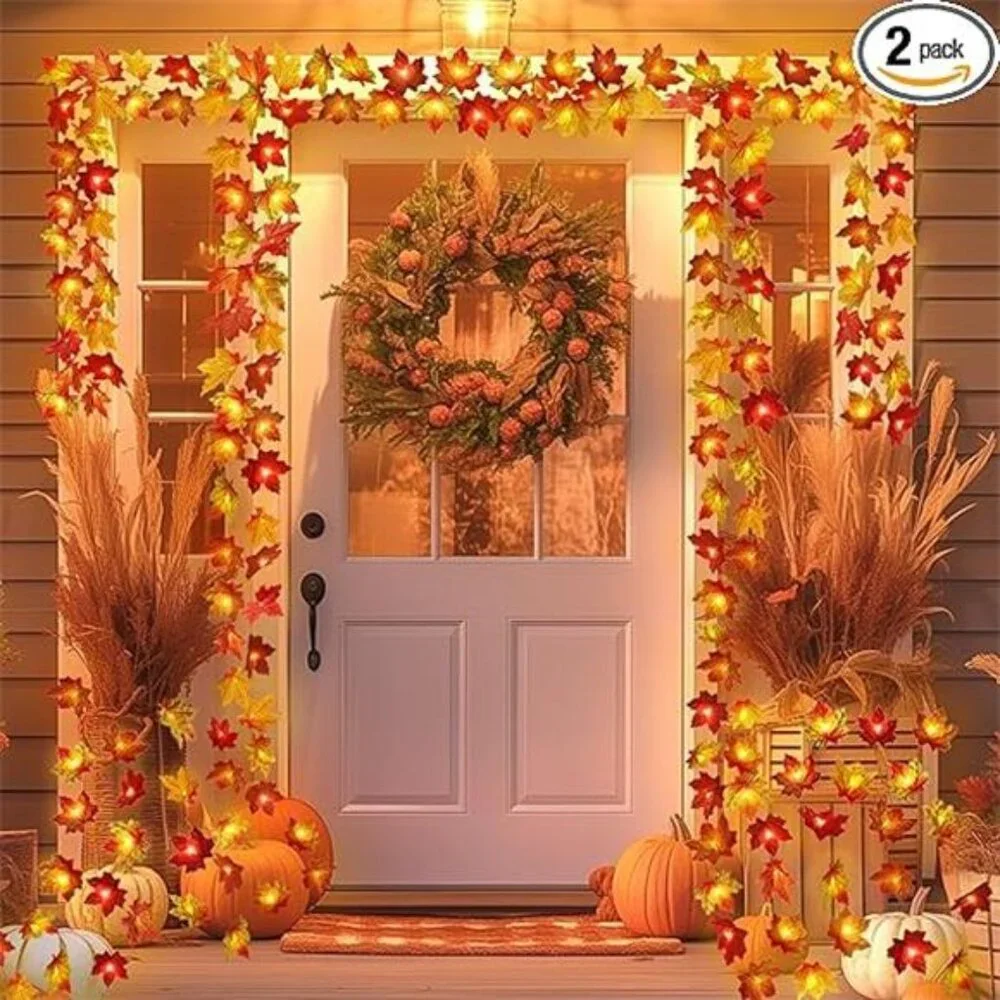 2 Pack Fall Decorations for Home Maple Leaf Lights Multicolored, Total 20Ft
